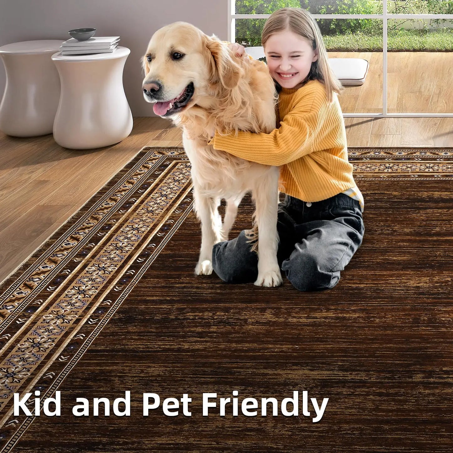 Washable Area Rug Modern Low Pile Non Slip Bordered Carpet