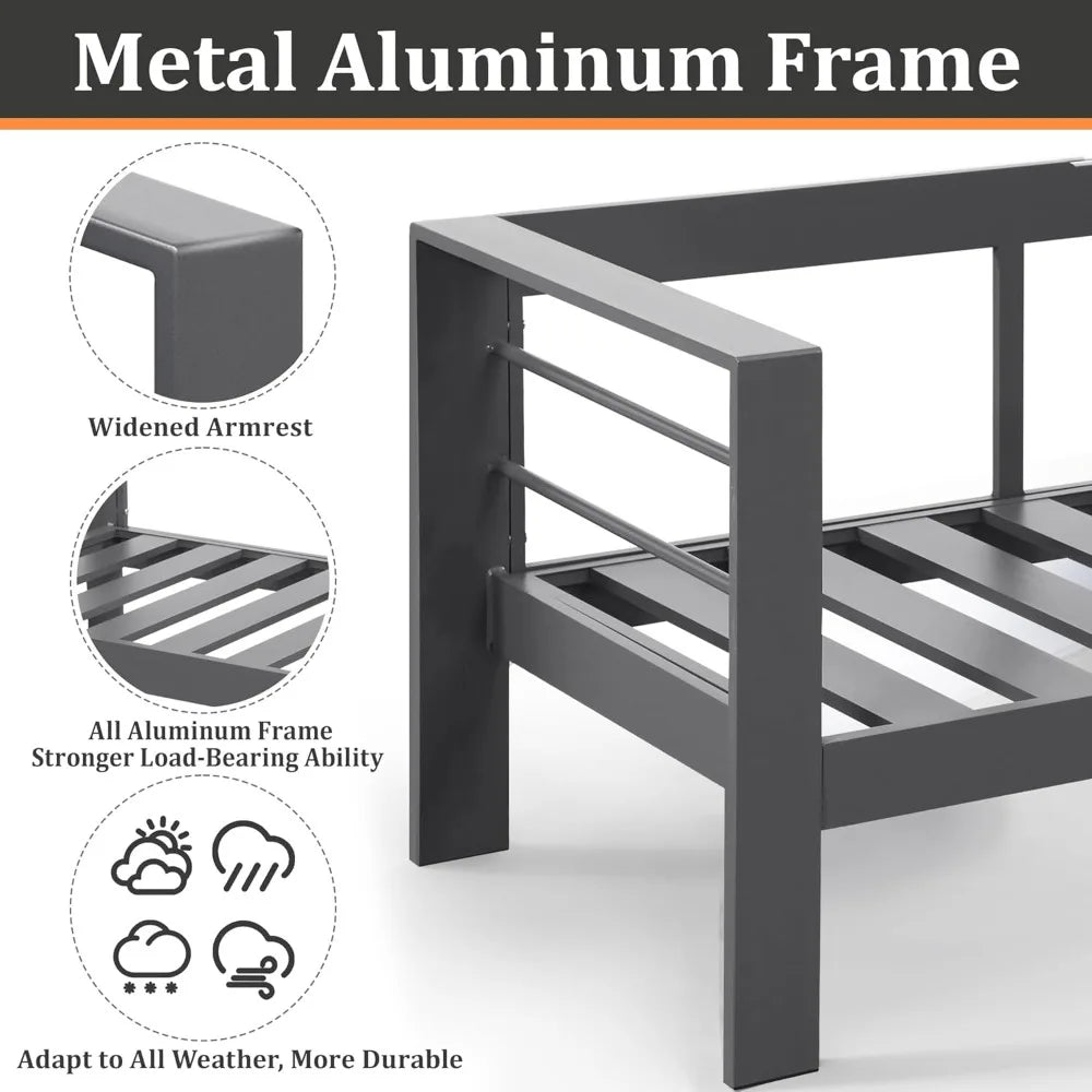 Outdoor Aluminum Patio Sofa Three Seat All Weather
