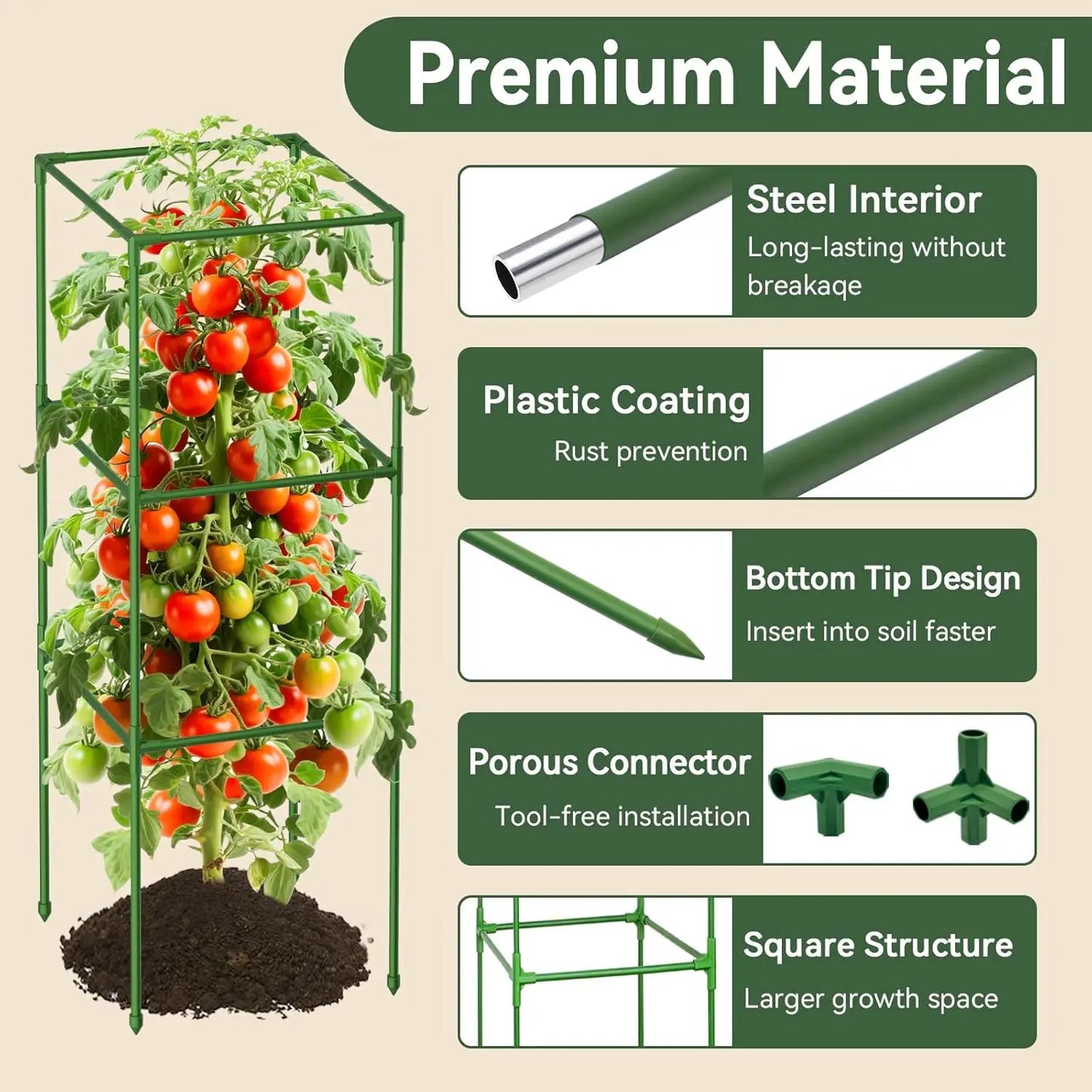Tomato Cage Set 4 Pack Heavy Duty Adjustable Plant Supports