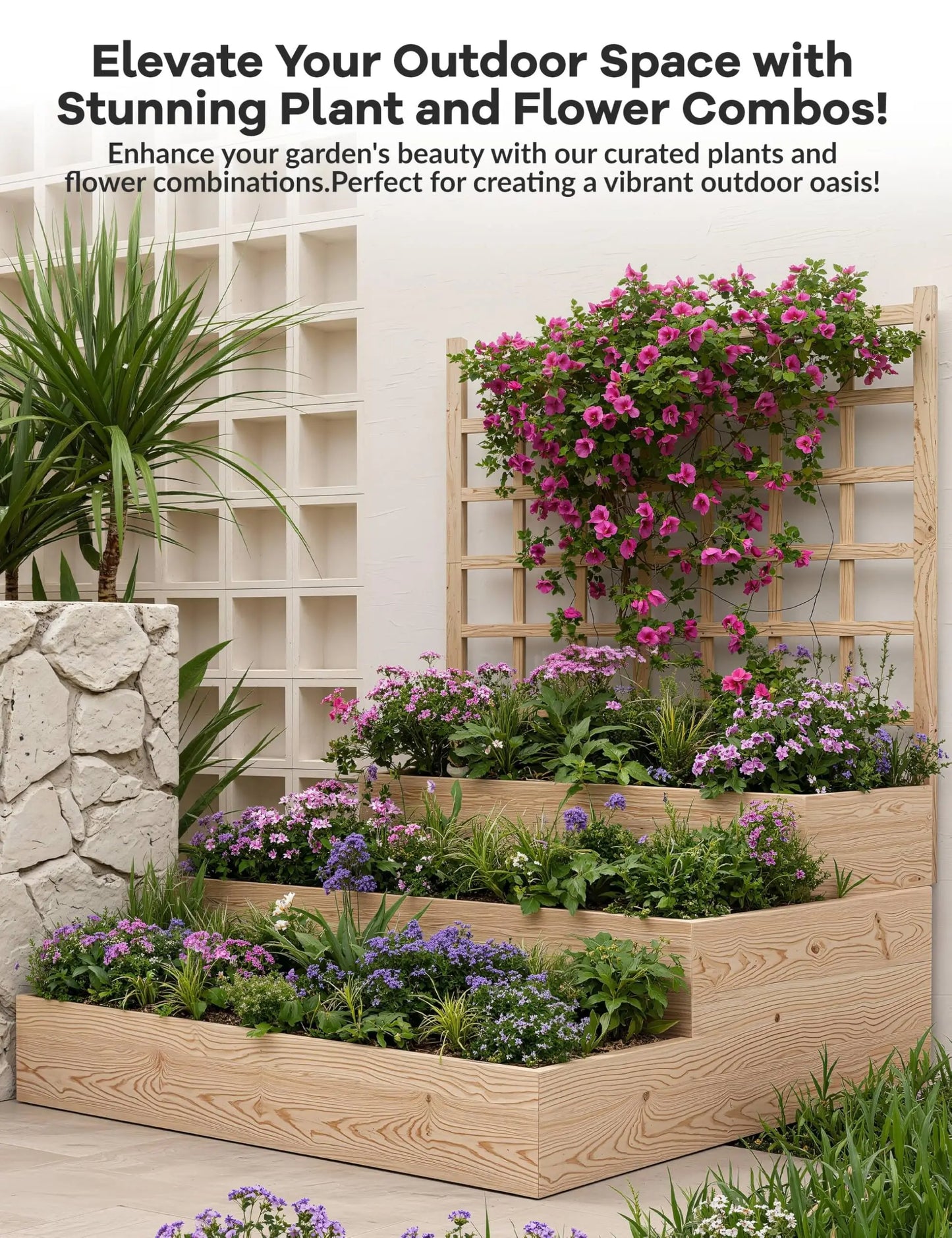 HiMISS Three Tier Elevated Garden Bed With Trellis
