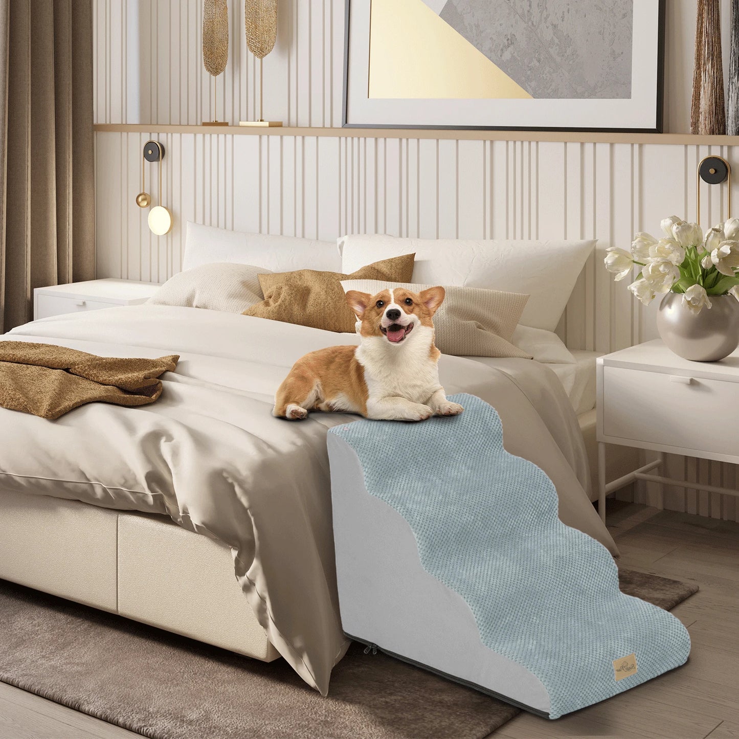 Pet Training Stairs With Removable Cover And Non Slip Surface