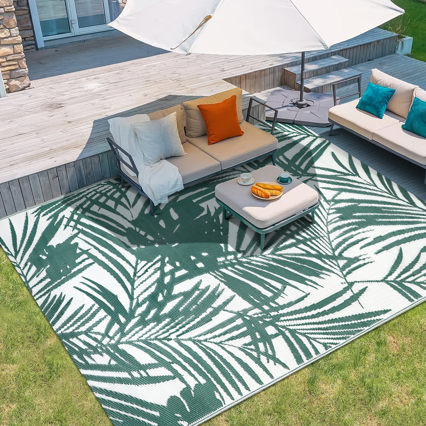 Outdoor Rug Recycled Plastic Straw Leaves Pattern For Patio