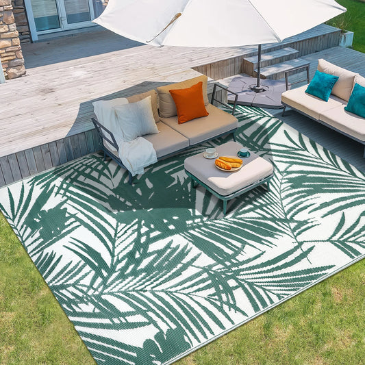 Outdoor Rug Recycled Plastic Straw Leaves Pattern For Patio
