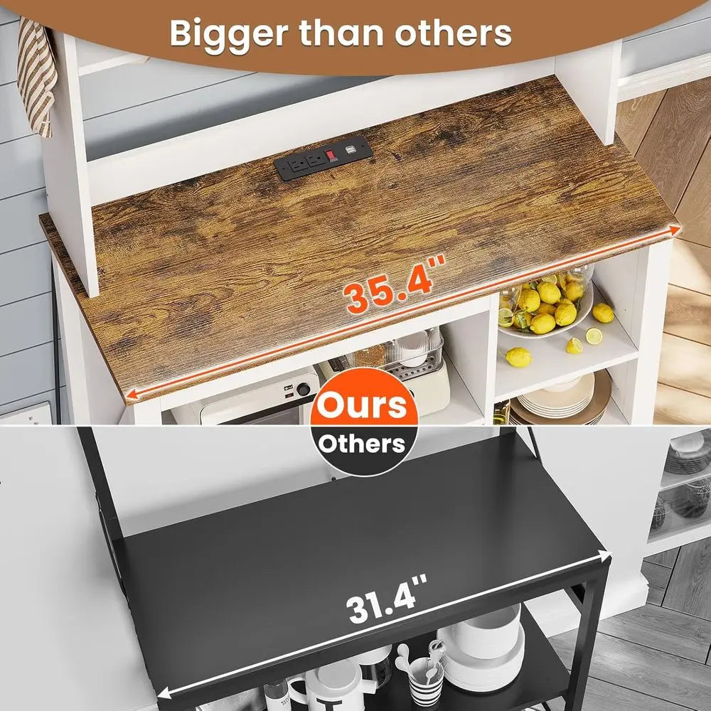 LISM Bakers Rack With Power Outlet And Storage Kitchen Cabinet