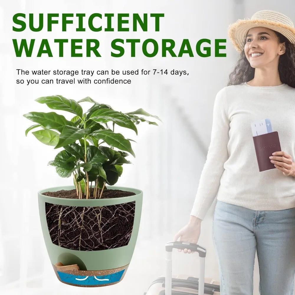 NBVCX Self Watering Plant Pots Set Of 5 With Drainage Saucers