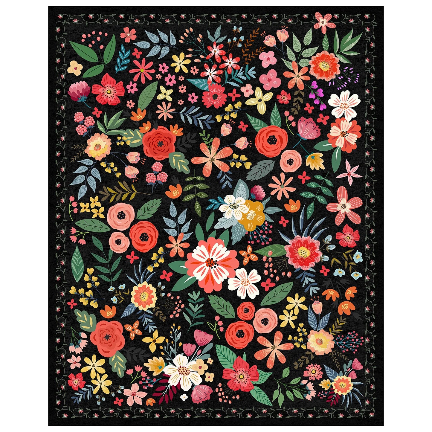 Boho Floral Washable Rug Non Slip Low Pile For Home