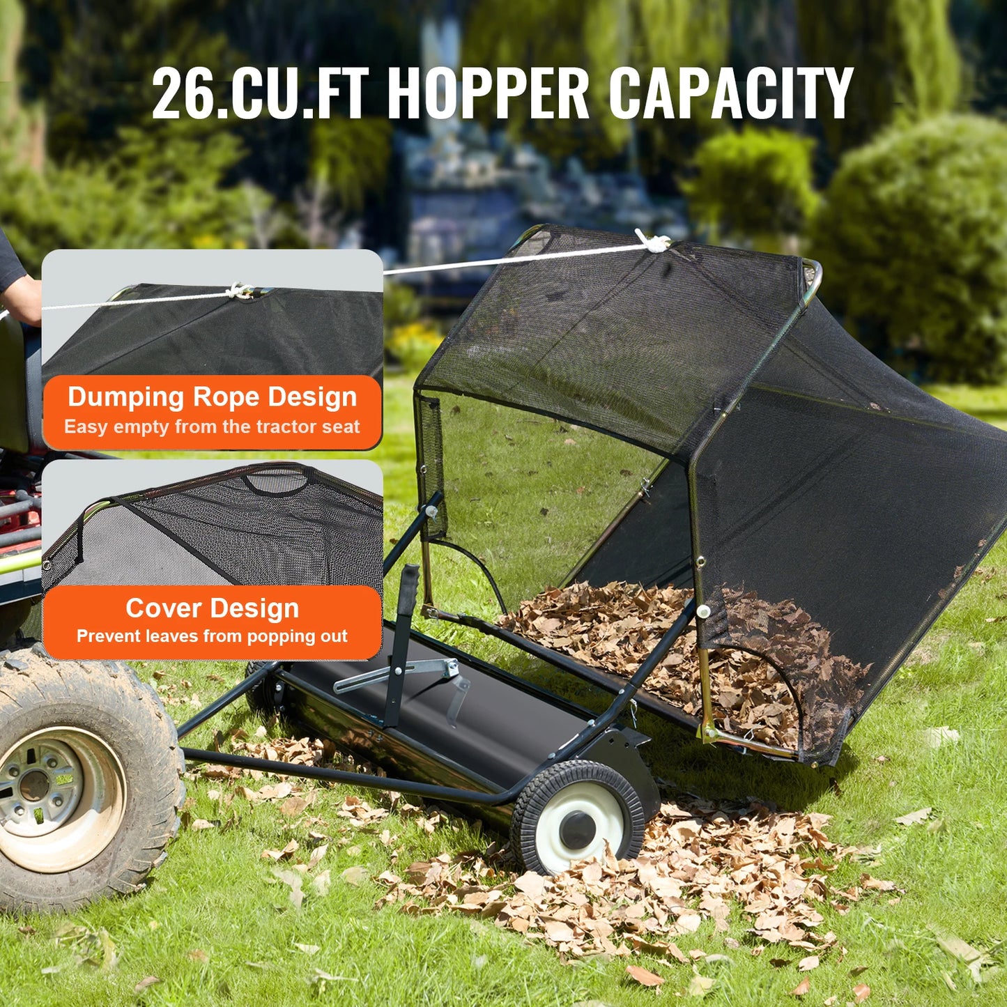 SucceBuy Heavy Duty Lawn Sweeper Tow Behind Leaf Debris Collector
