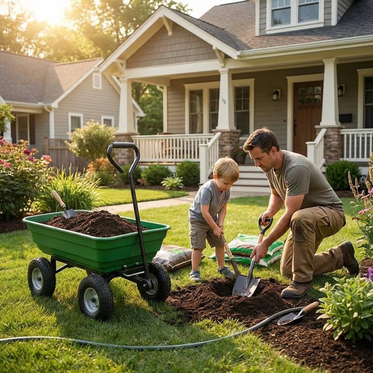 HiMISS 600 Lb Heavy Duty Four Wheel Garden Dump Cart
