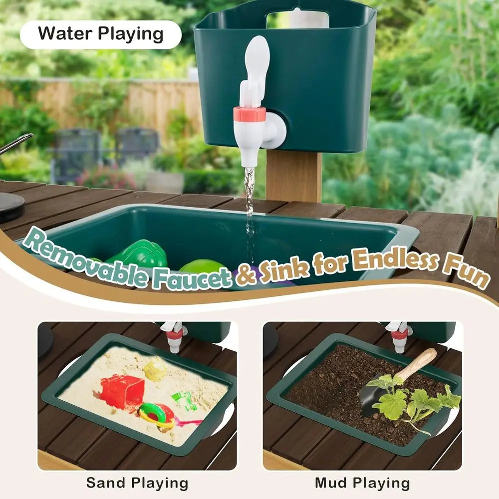Wooden Mud Kitchen Potting Bench Sink Stoves Knobs Planter Boxes