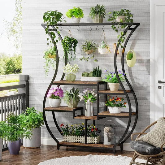 RBXC Vase-Shaped Ladder Plant Stand With 10 Durable Hooks