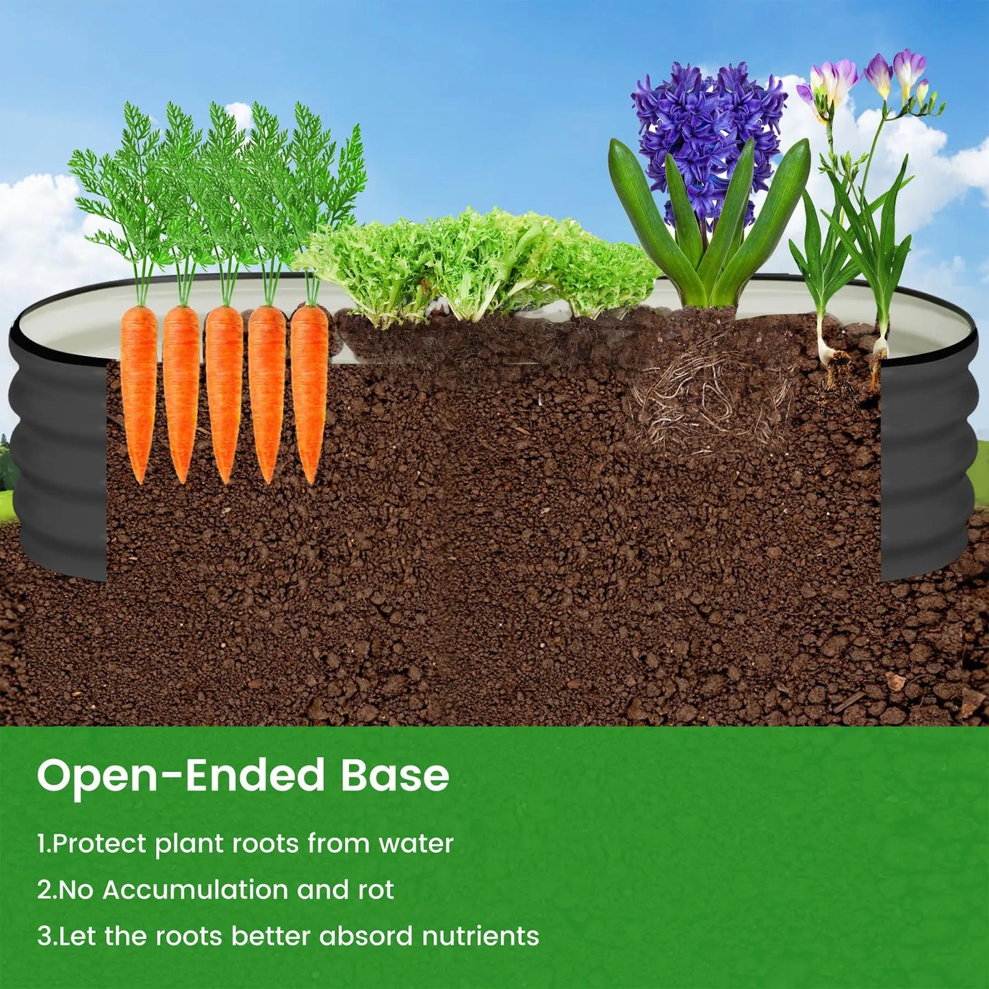 HiMISS Galvanized Oval Raised Garden Bed Open Bottom Two Pack