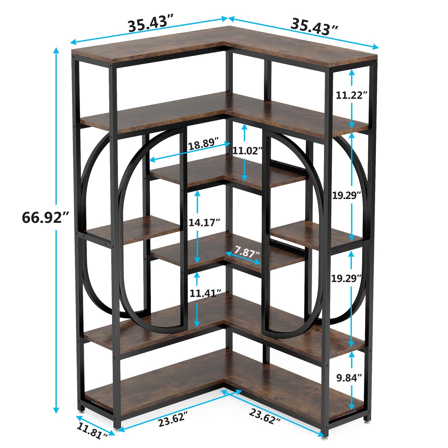 Little Tree 7 Shelf Corner Bookcase In Modern Iron Frame