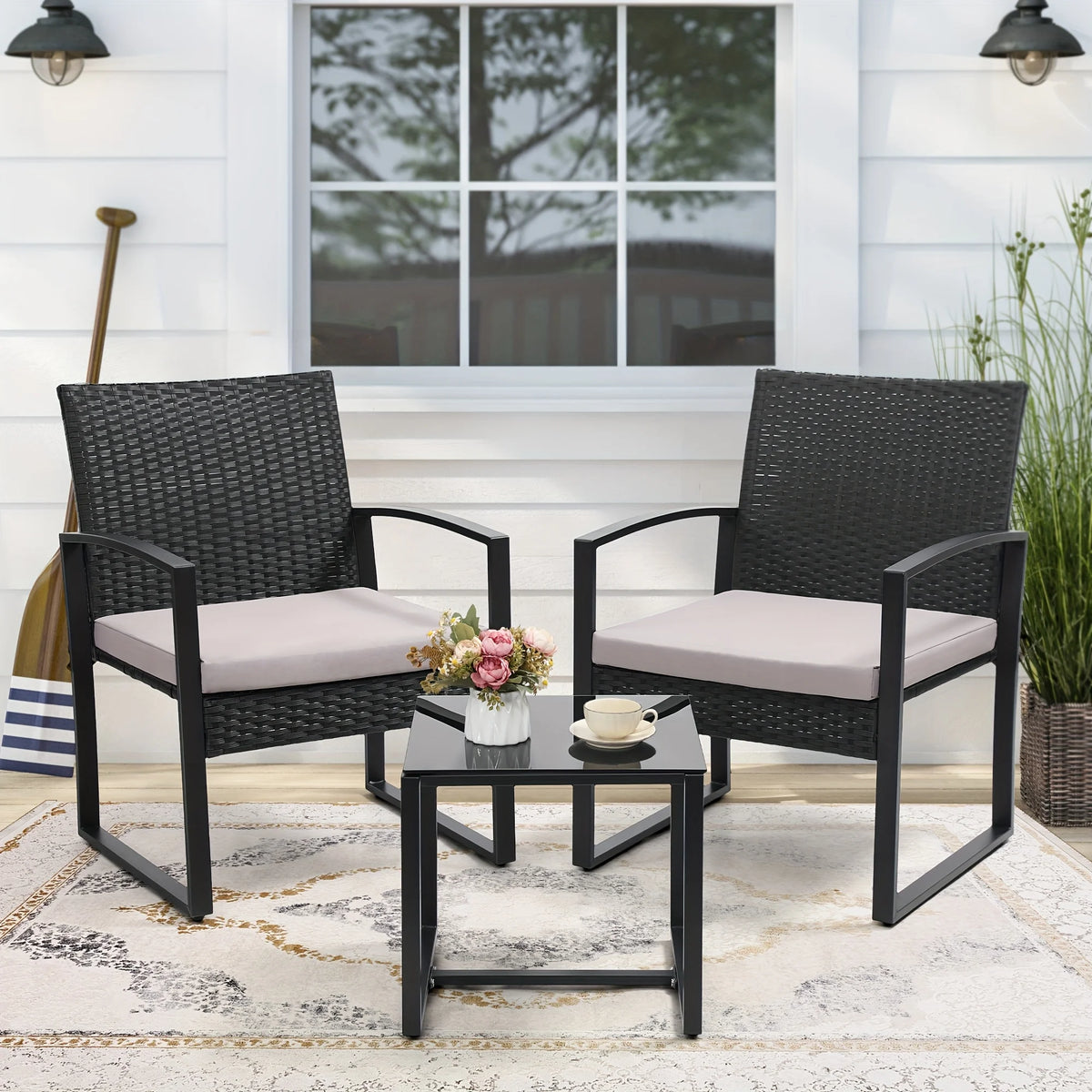 Tuarex Outdoor Wicker Patio Bistro Set With Coffee Table