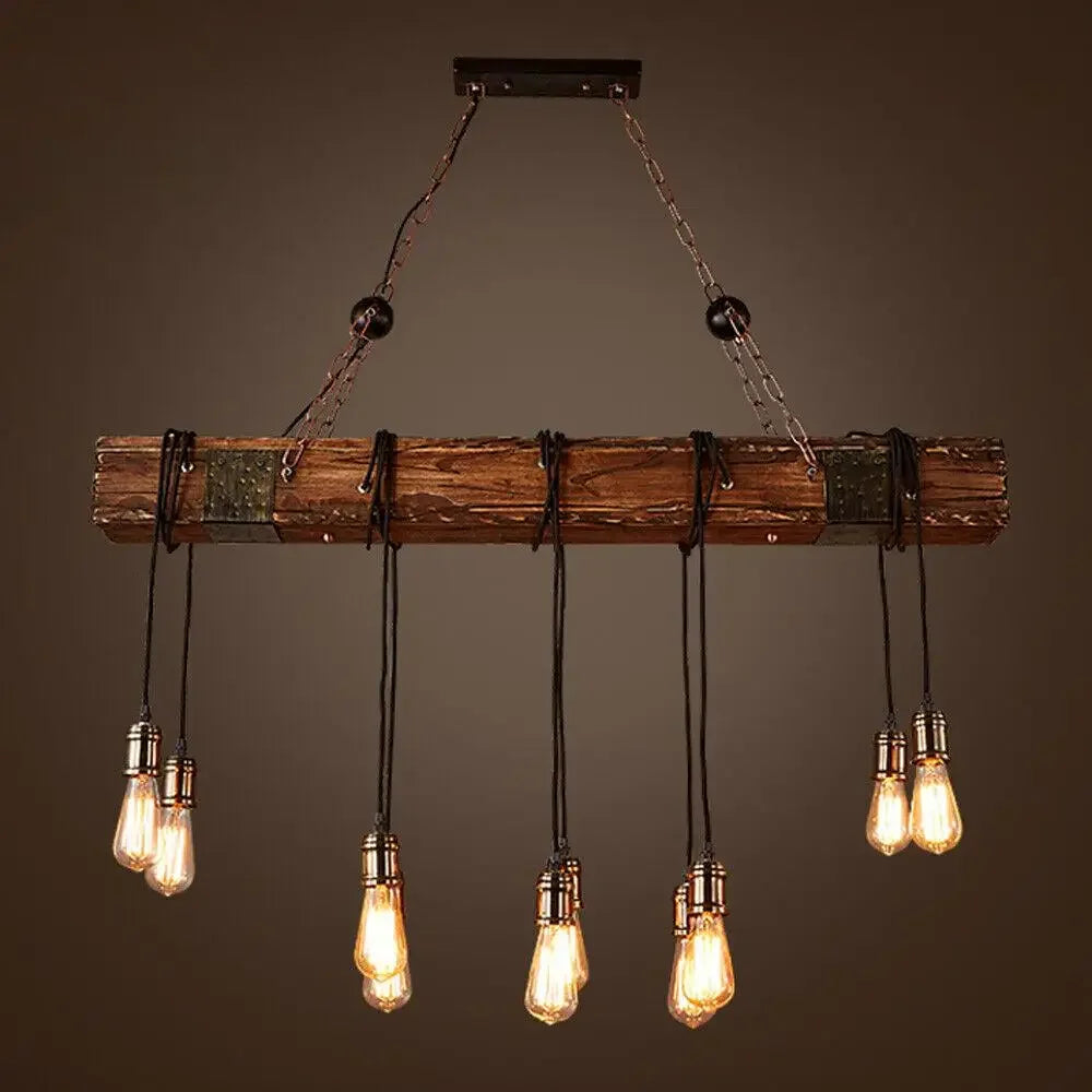 Wooden Beam Rustic Farmhouse Chandelier Pendant Light For Kitchen Island
