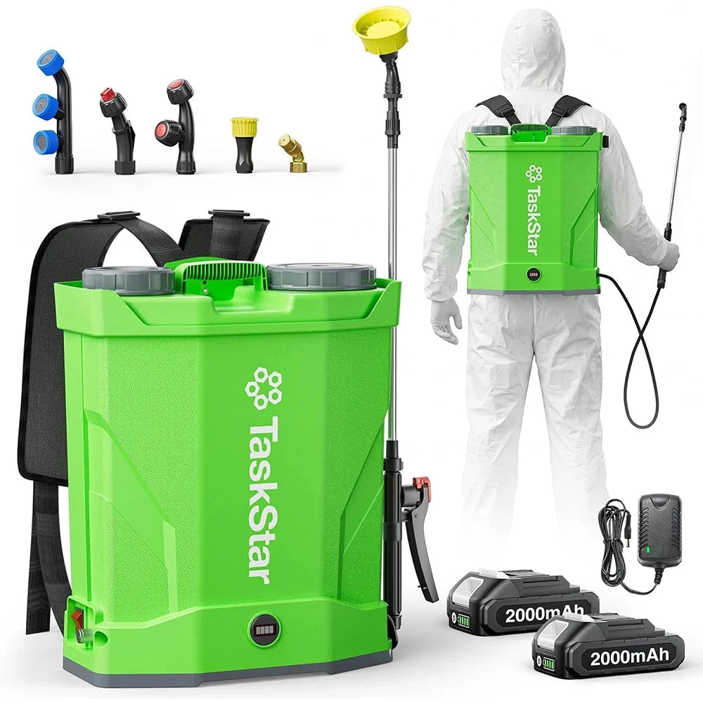TaskStar Cordless Backpack Sprayer For Pesticides With Dual 2000mAh Batteries