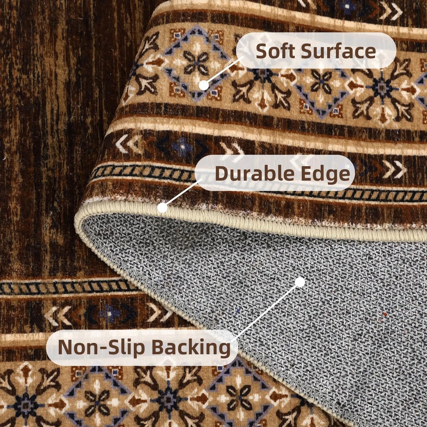 Washable Area Rug Modern Low Pile Non Slip Bordered Carpet