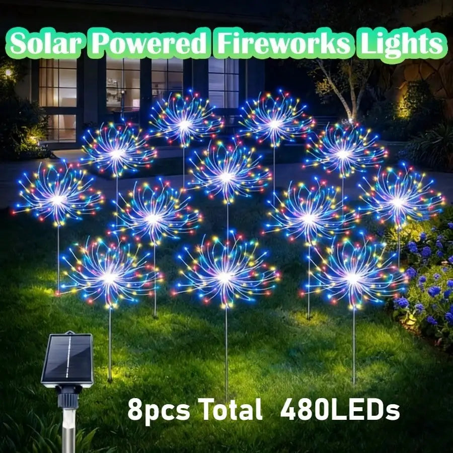 Solar Powered LED Firework Garden Lights With Multiple Lighting Modes