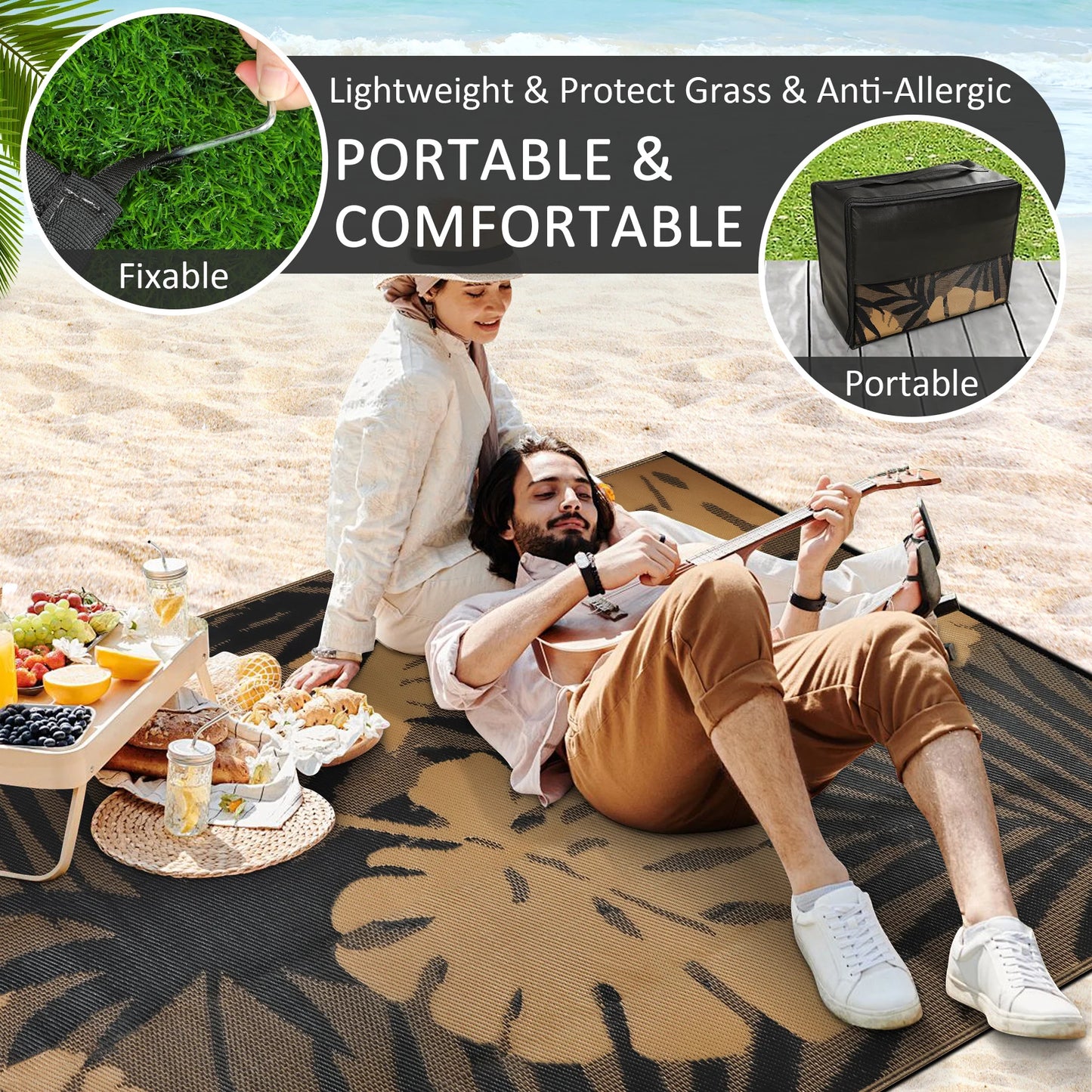 Outdoor Rug Recycled Plastic Straw Leaves Pattern For Patio