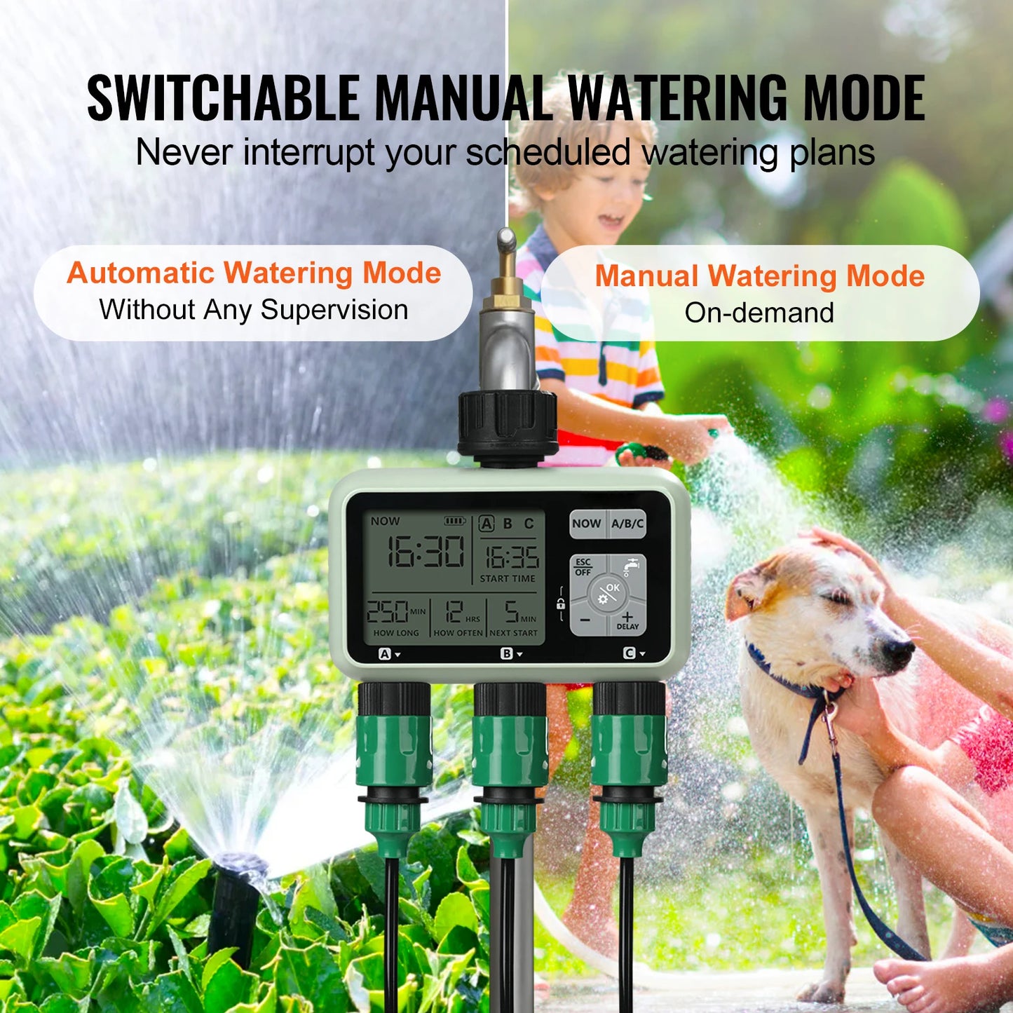 SucceBuy Water Timer With 3 Outlets, 3 Independent Zones LCD Display Rain Delay