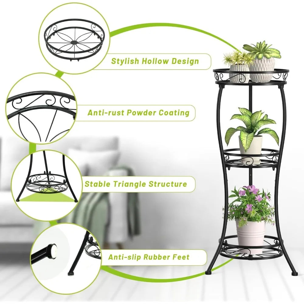 NBVCX Three Tier Metal Plant Stand Indoor Outdoor Rustproof