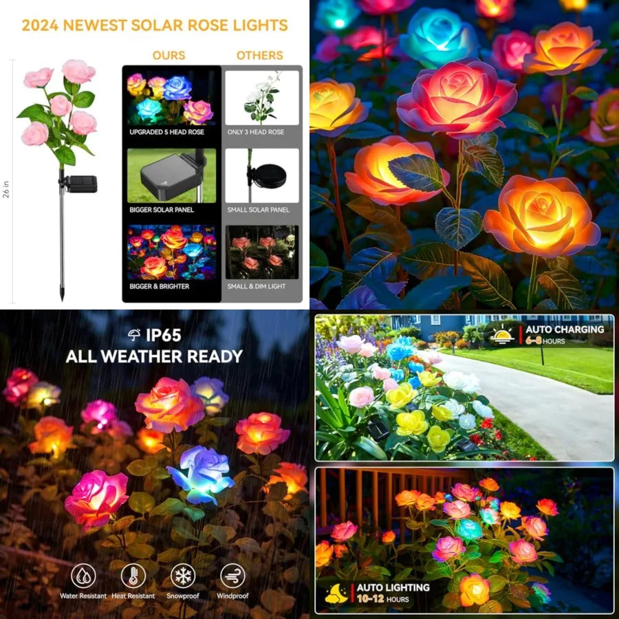 Waterproof Solar Powered Flower Garden Lights for Outdoor Decor