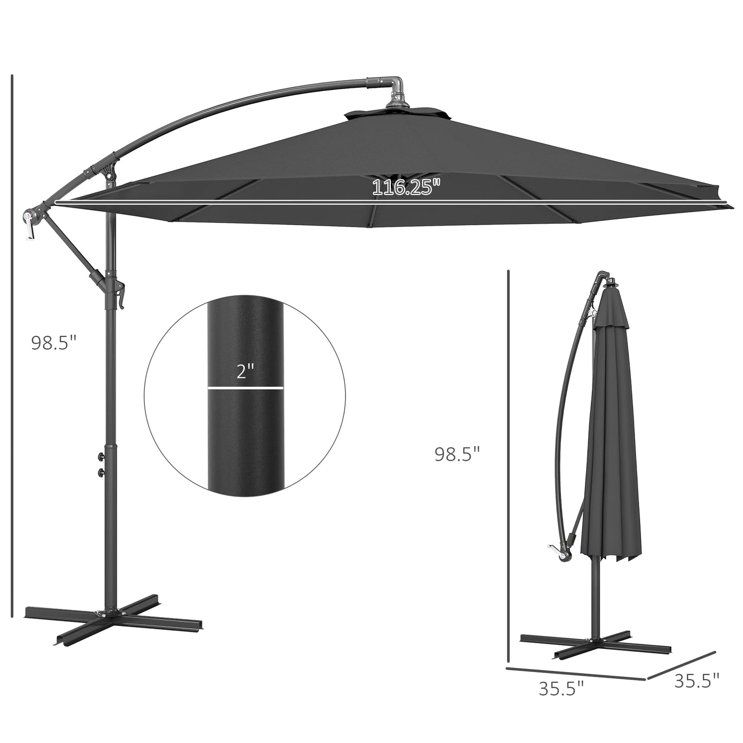 Cantilever Patio Umbrella With Tilt Offset UV And Water Resistance