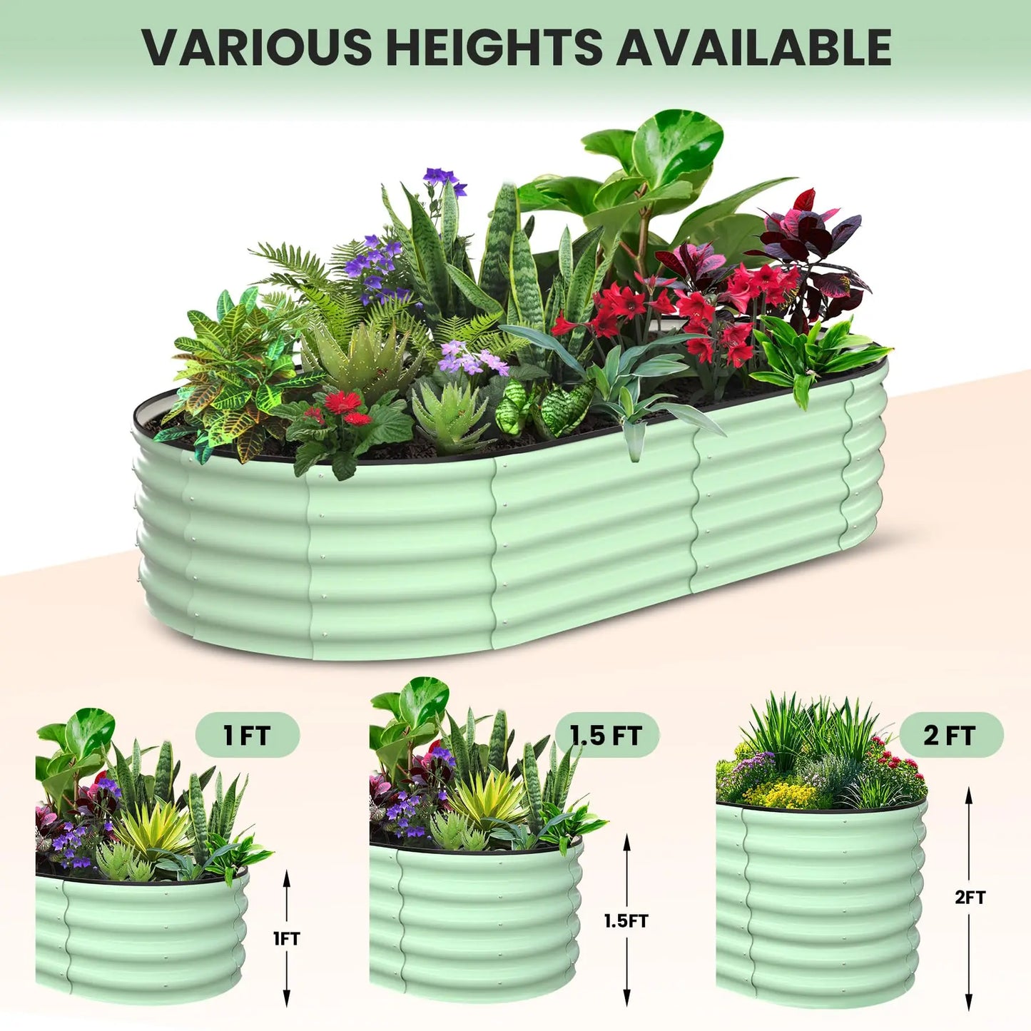 HiMISS 2 Pack Oval Galvanized Steel Raised Bed Open Base