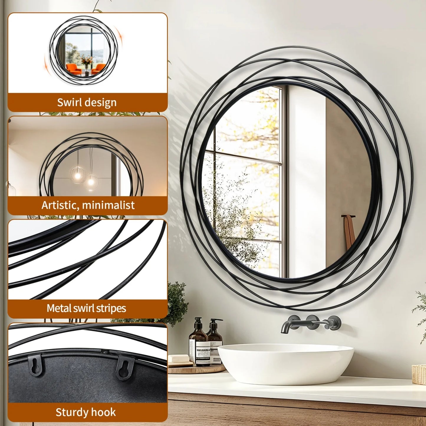 Round Iron Wire Frame Decorative Mirror For Wall Decor