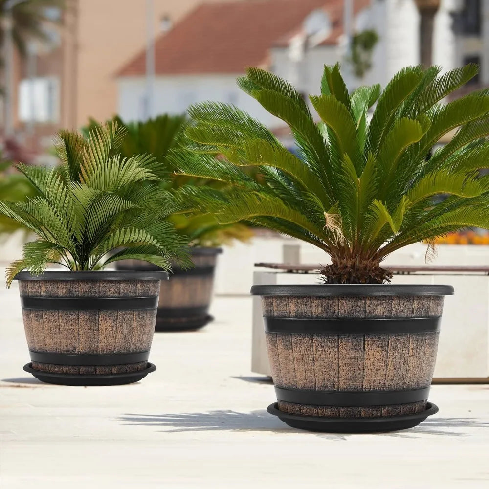 Whiskey Barrel Style Plastic Plant Pots With Drainage Holes