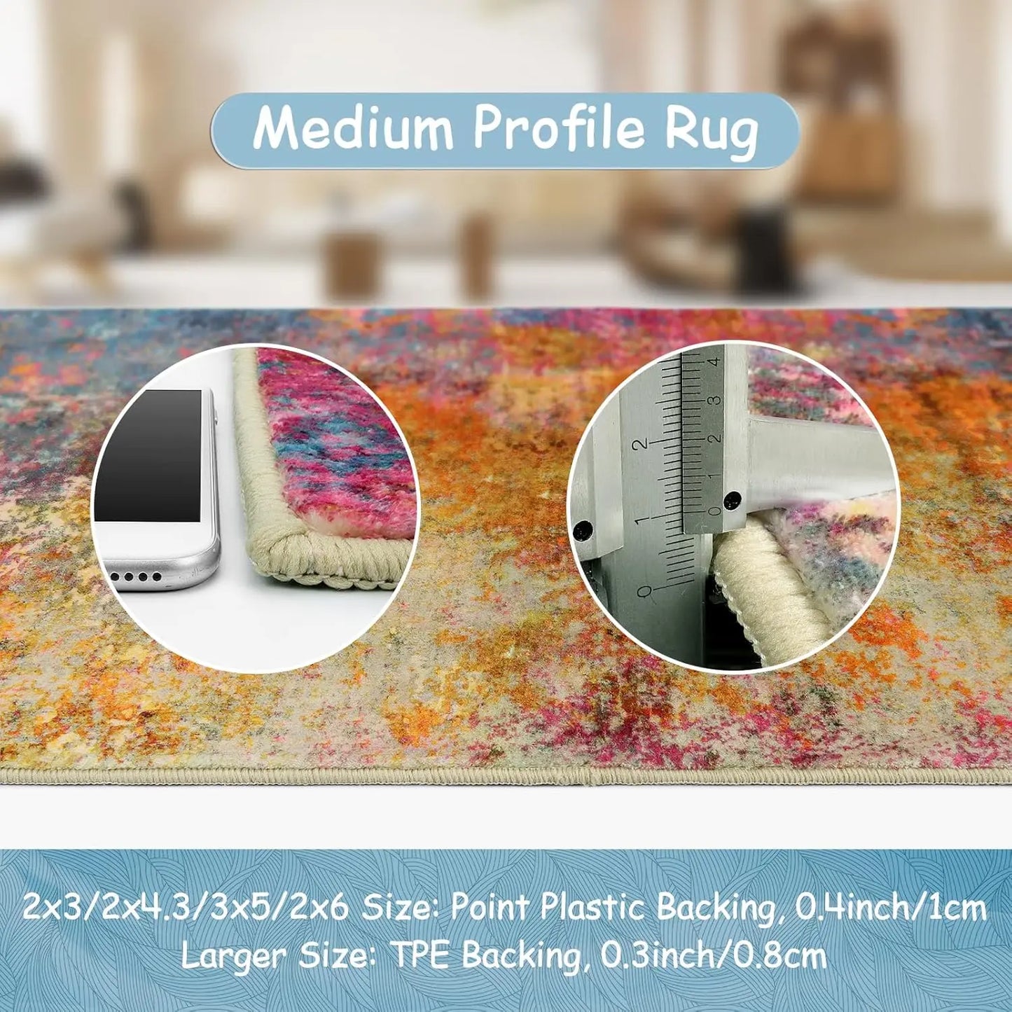 Modern Abstract Washable Area Rug Non Slip Low Pile Stain Resistant