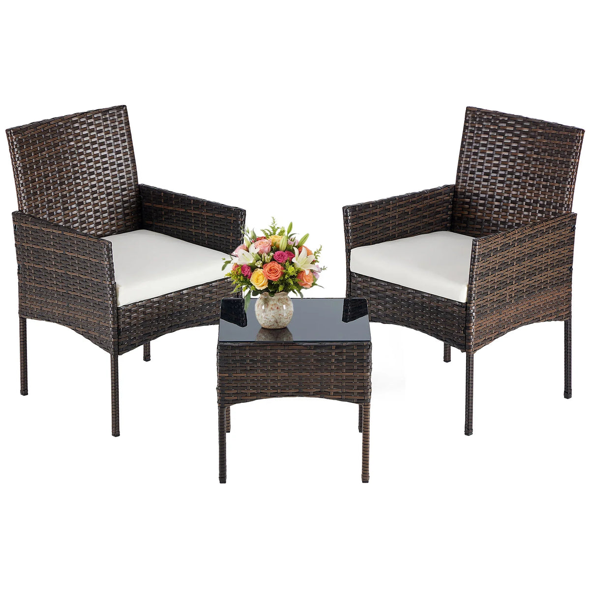 JHK Three Piece Outdoor Wicker Patio Bistro Set With Cushions