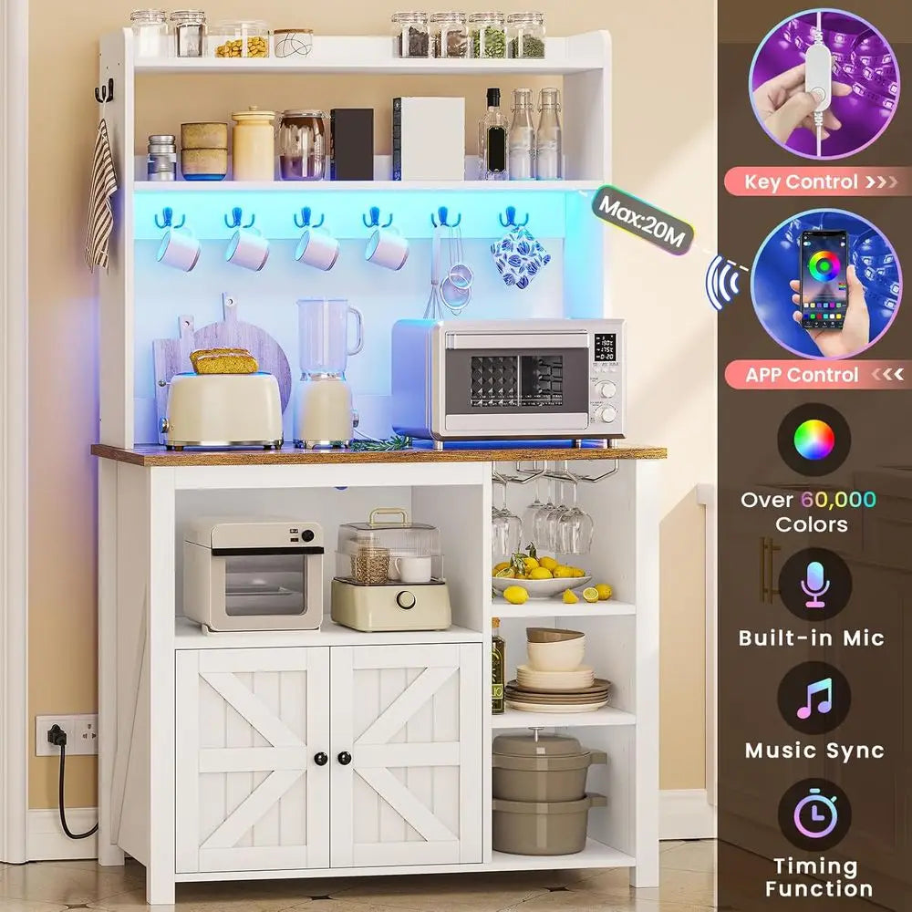 LISM Bakers Rack With Power Outlet And Storage Kitchen Cabinet