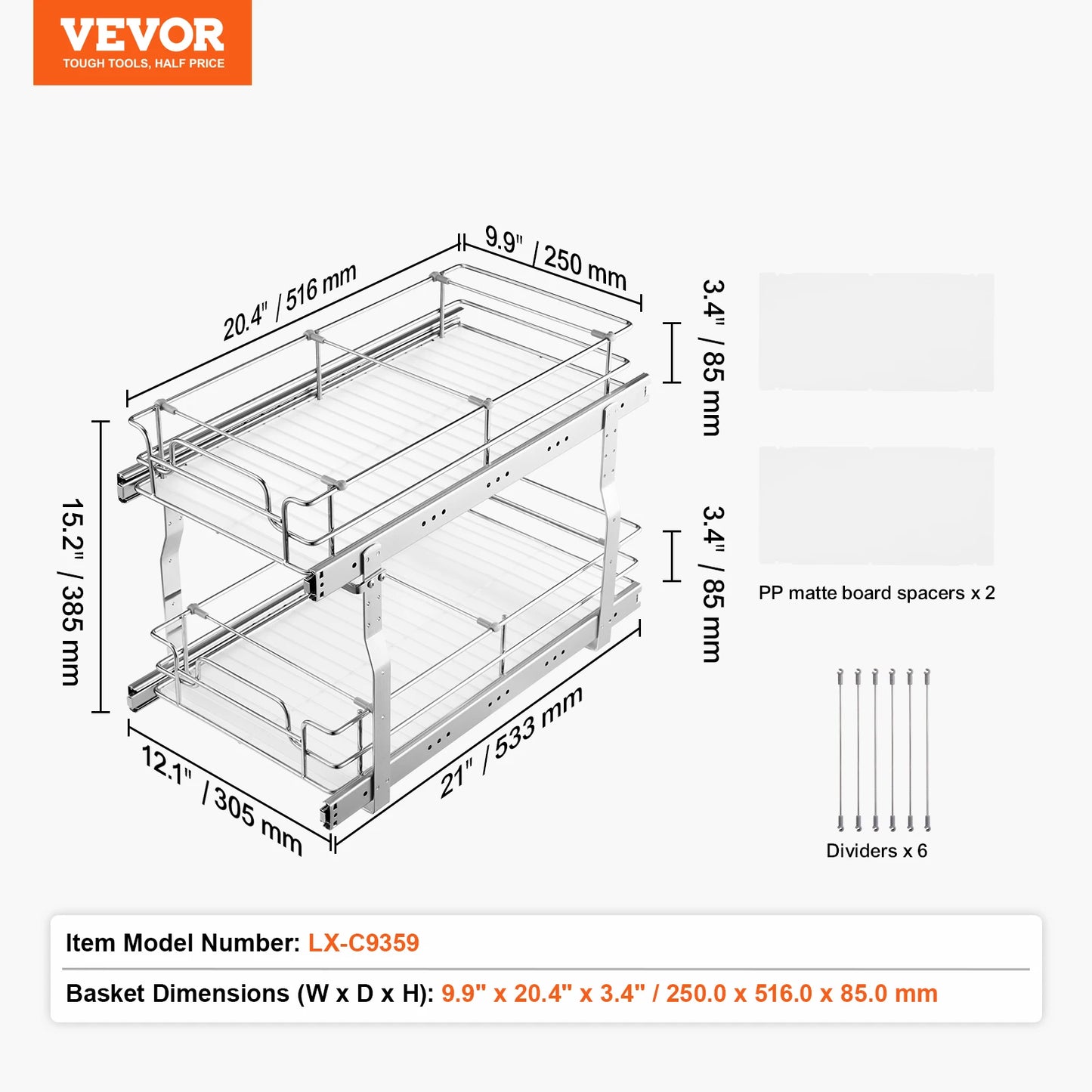 VEVOR Heavy Duty Pull Out Cabinet Organizer Stainless Steel Sliding Drawers