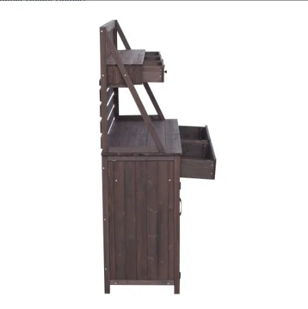 Fir Wood Potting Bench With Five Drawers And Cabinet