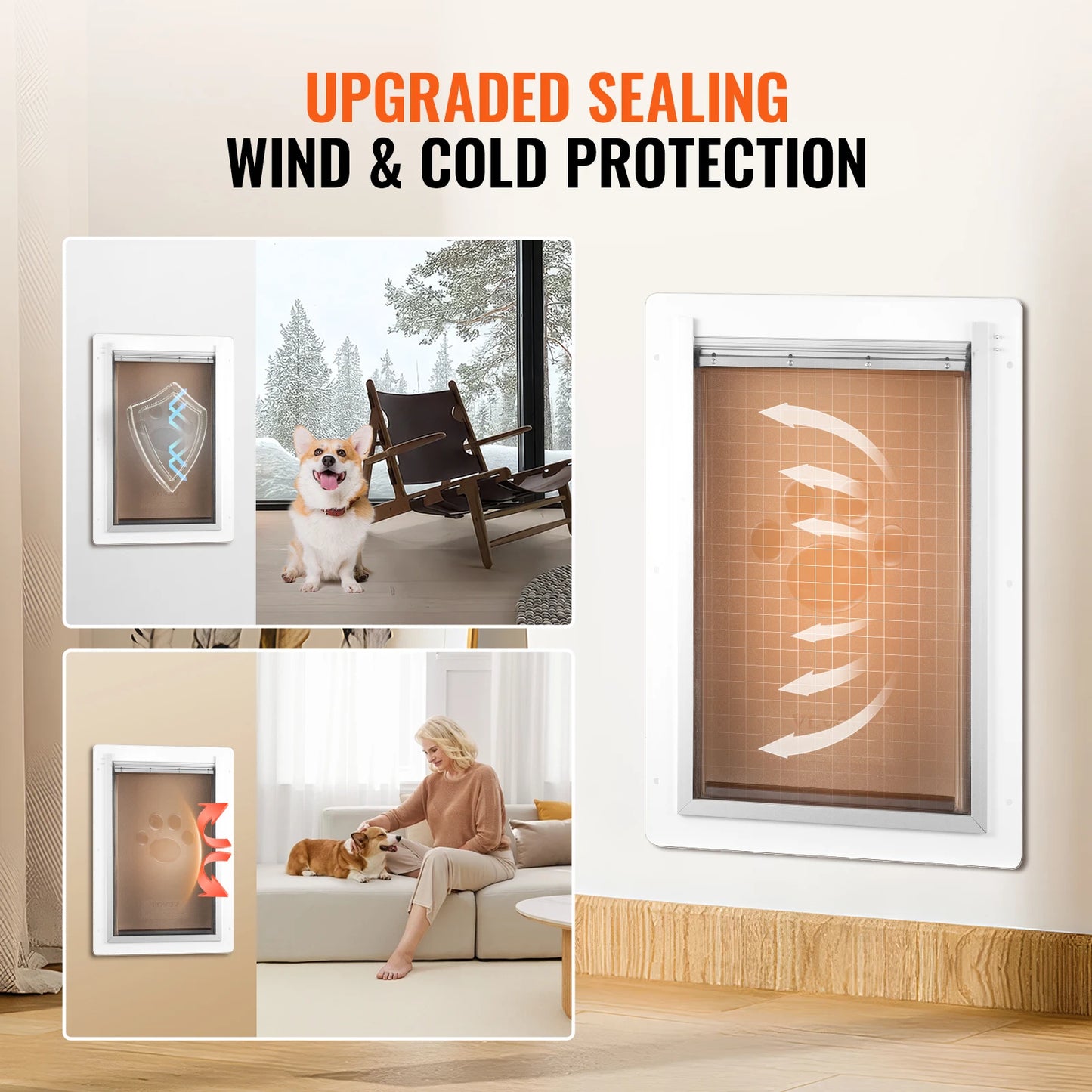 Pet Door Metal Frame With Lock Three Flap Weatherproof