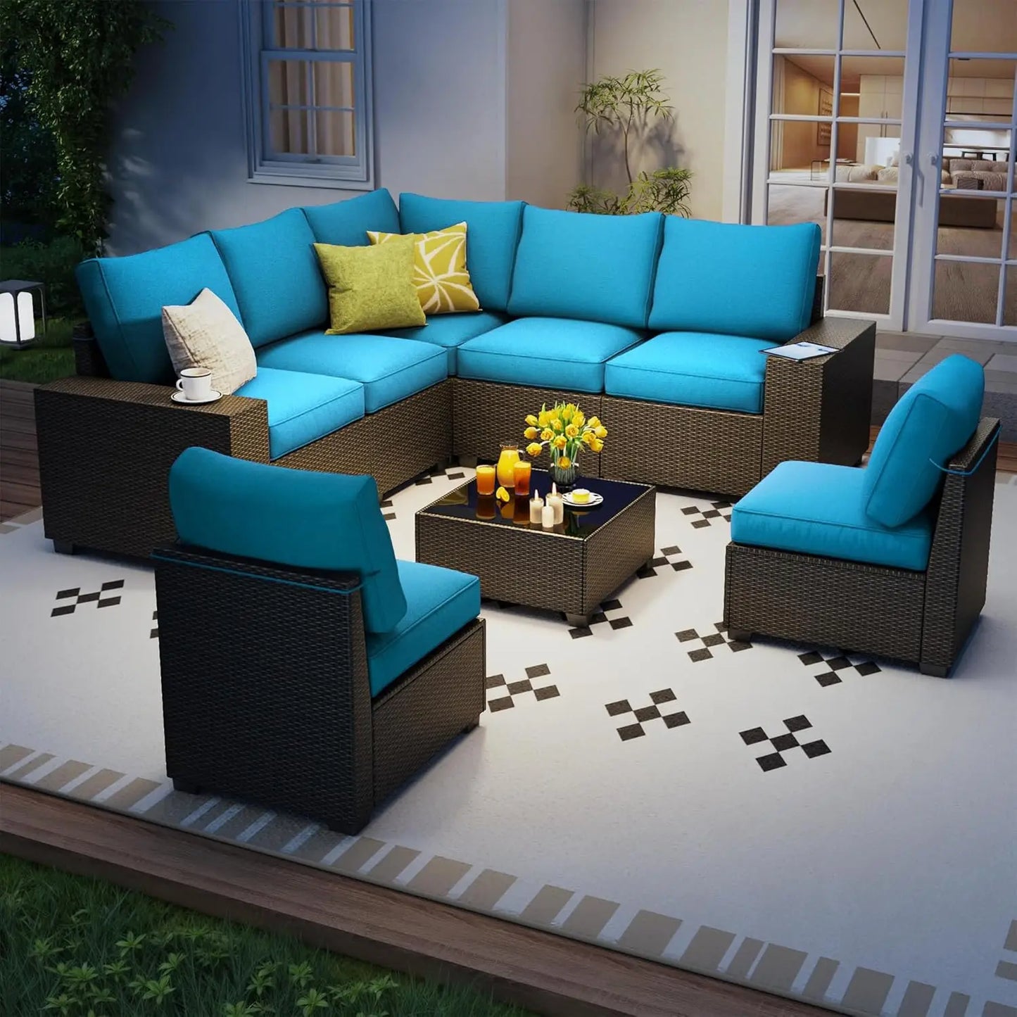 8 Piece Modular Rattan Outdoor Sectional Sofa Set Cushions