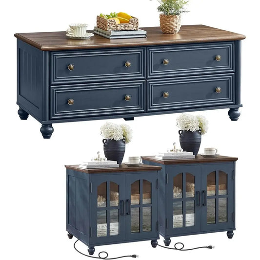 Coffee And End Tables 3 Piece Set With Charging Station