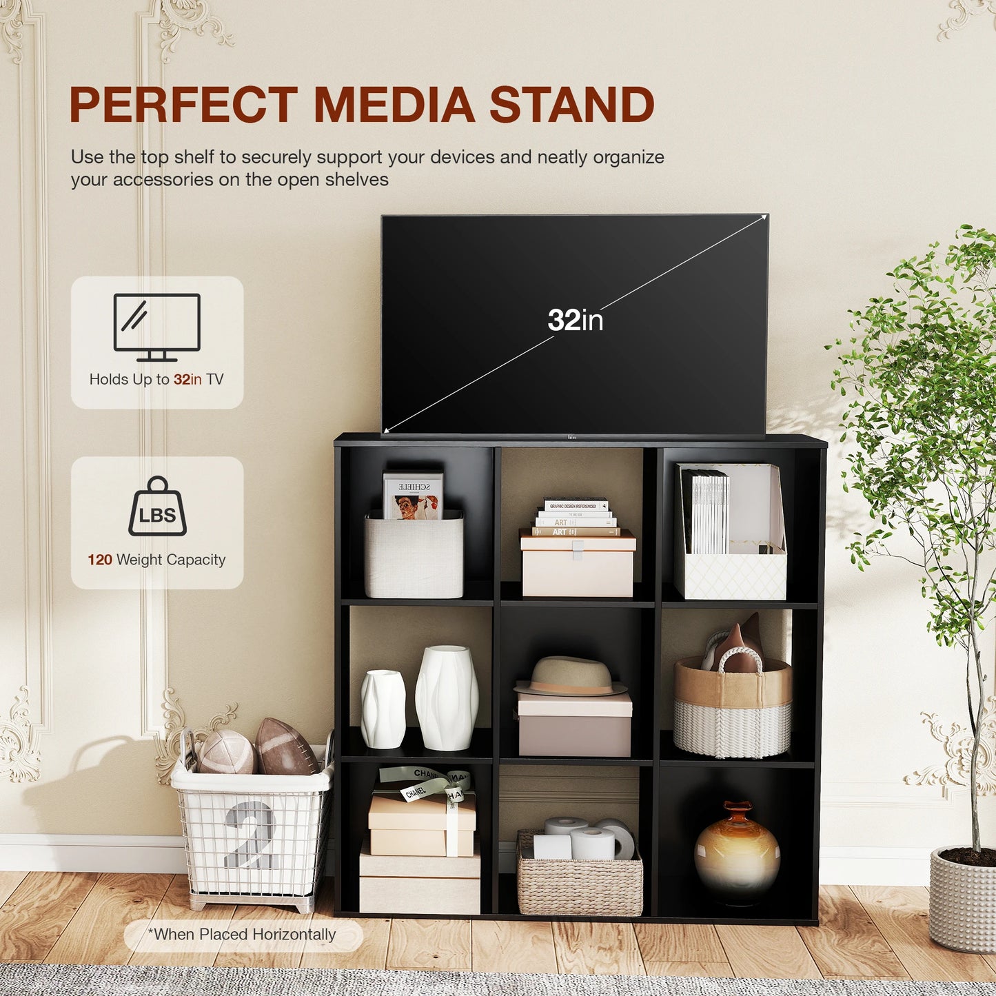 JHK 9 Cube Storage Organizer Wooden Bookshelf For Living Room