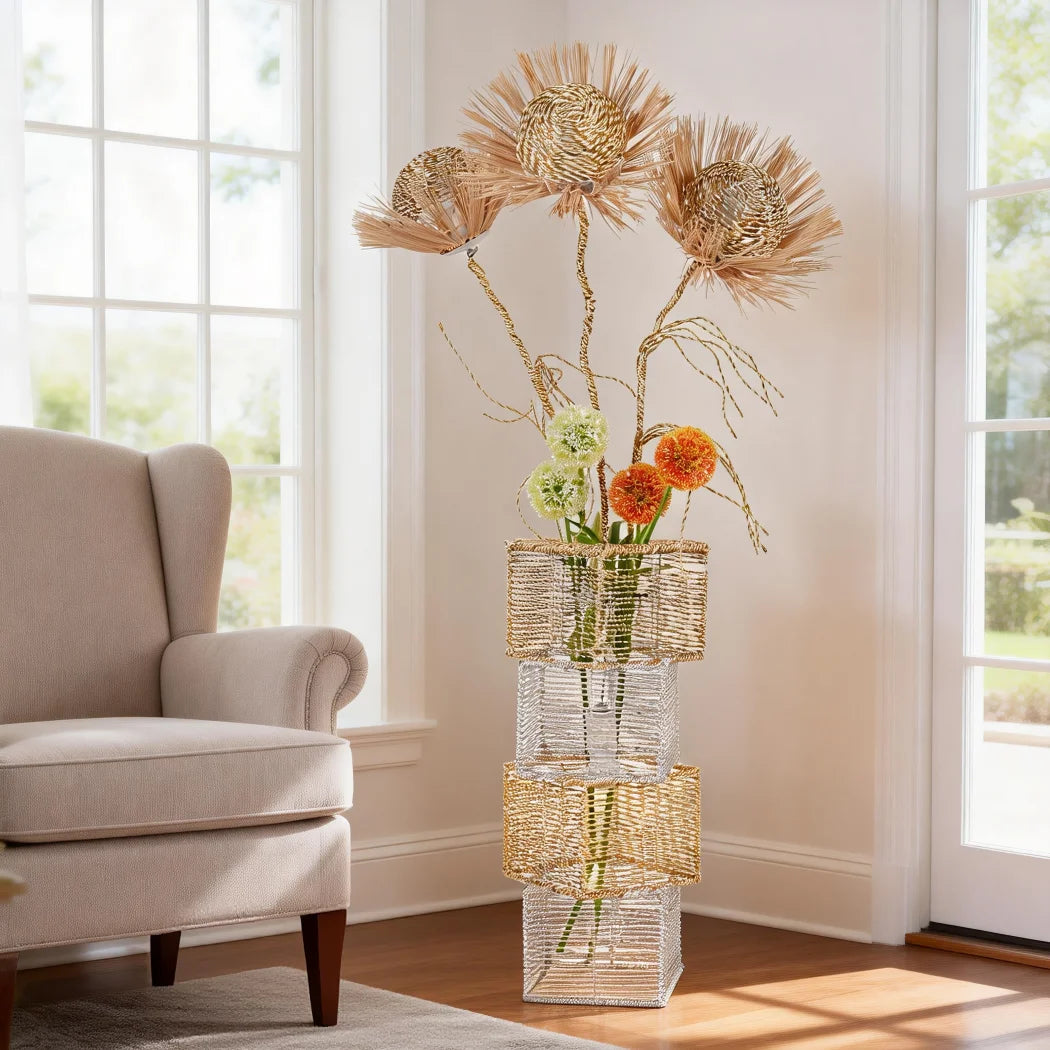 Modern Rattan Floor Lamp With Dimmable LED Night Light