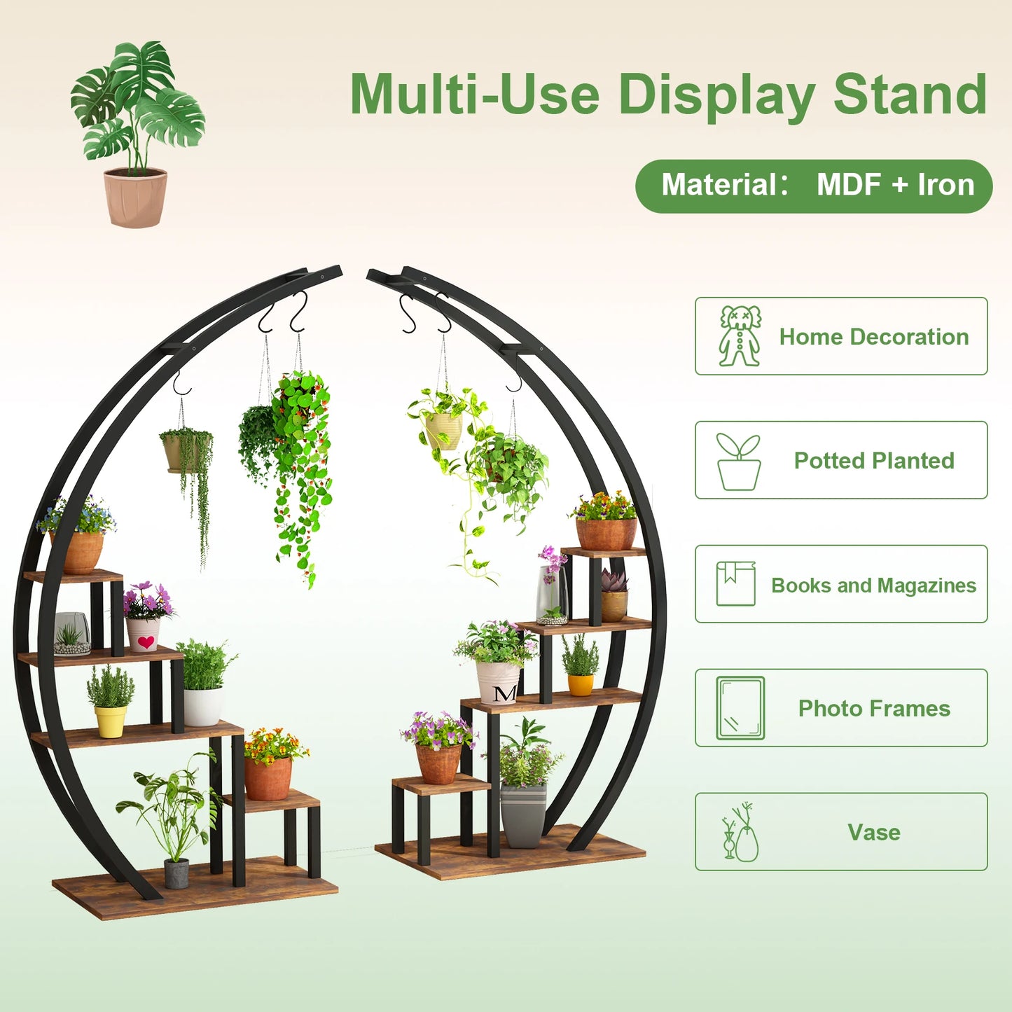 TWISTER.CK 5 Tier Plant Stand Indoor Metal Half Moon Rack 2 Pack