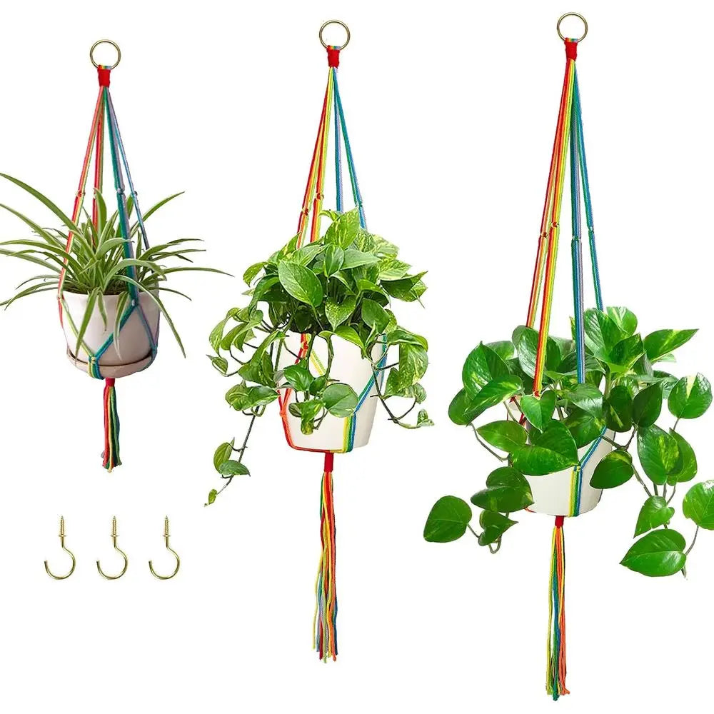 Rainbow Plant Hangers Set Indoor Outdoor 3 Pack Boho Window Decor