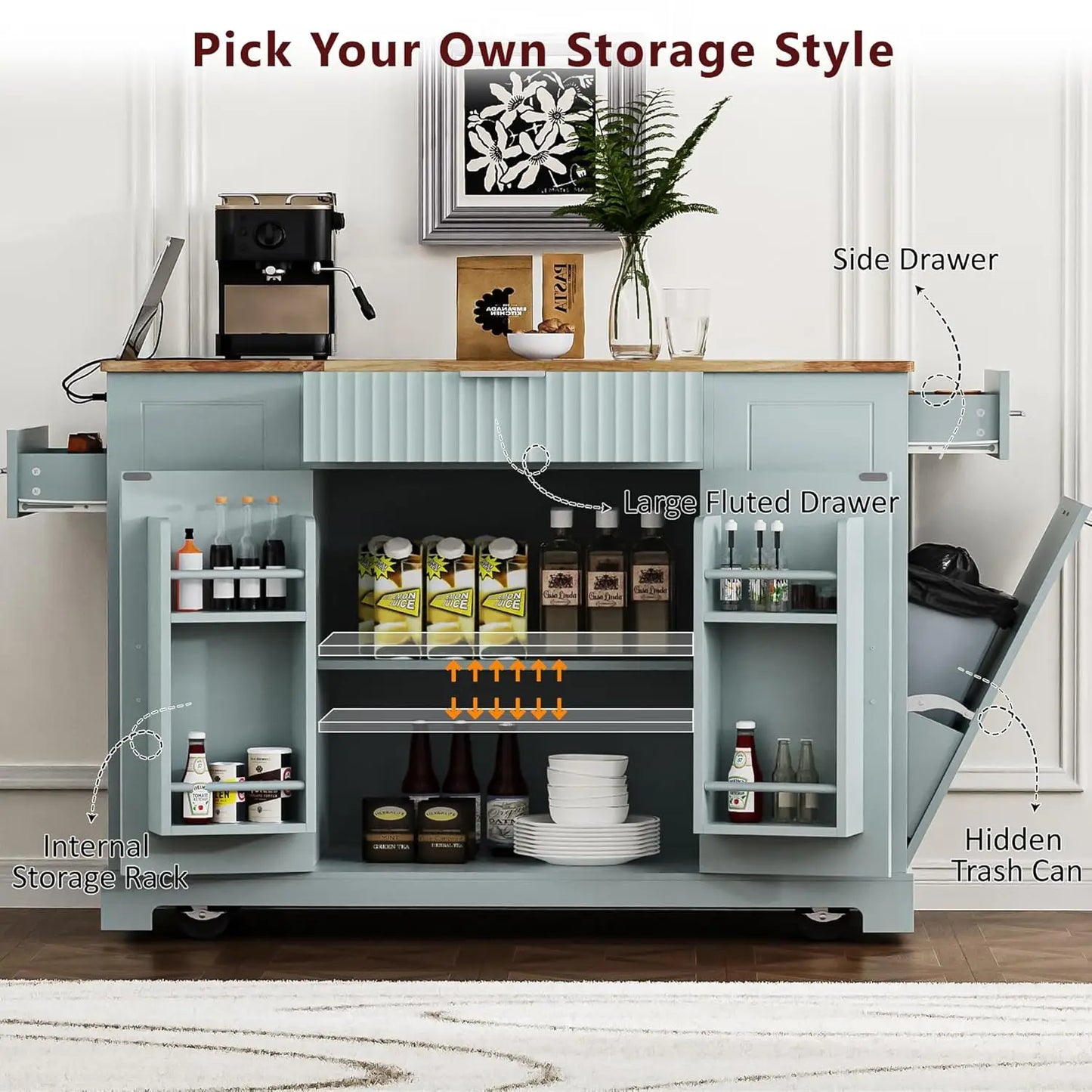 Rolling Kitchen Island With Power Outlet And Drop Leaf