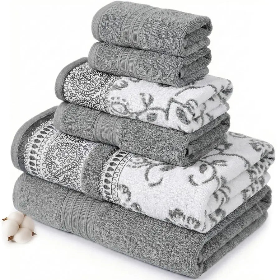 Towel Set 6 Piece Premium Jacquard Yarn Dyed Bath Towels