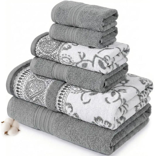 Towel Set 6 Piece Premium Jacquard Yarn Dyed Bath Towels
