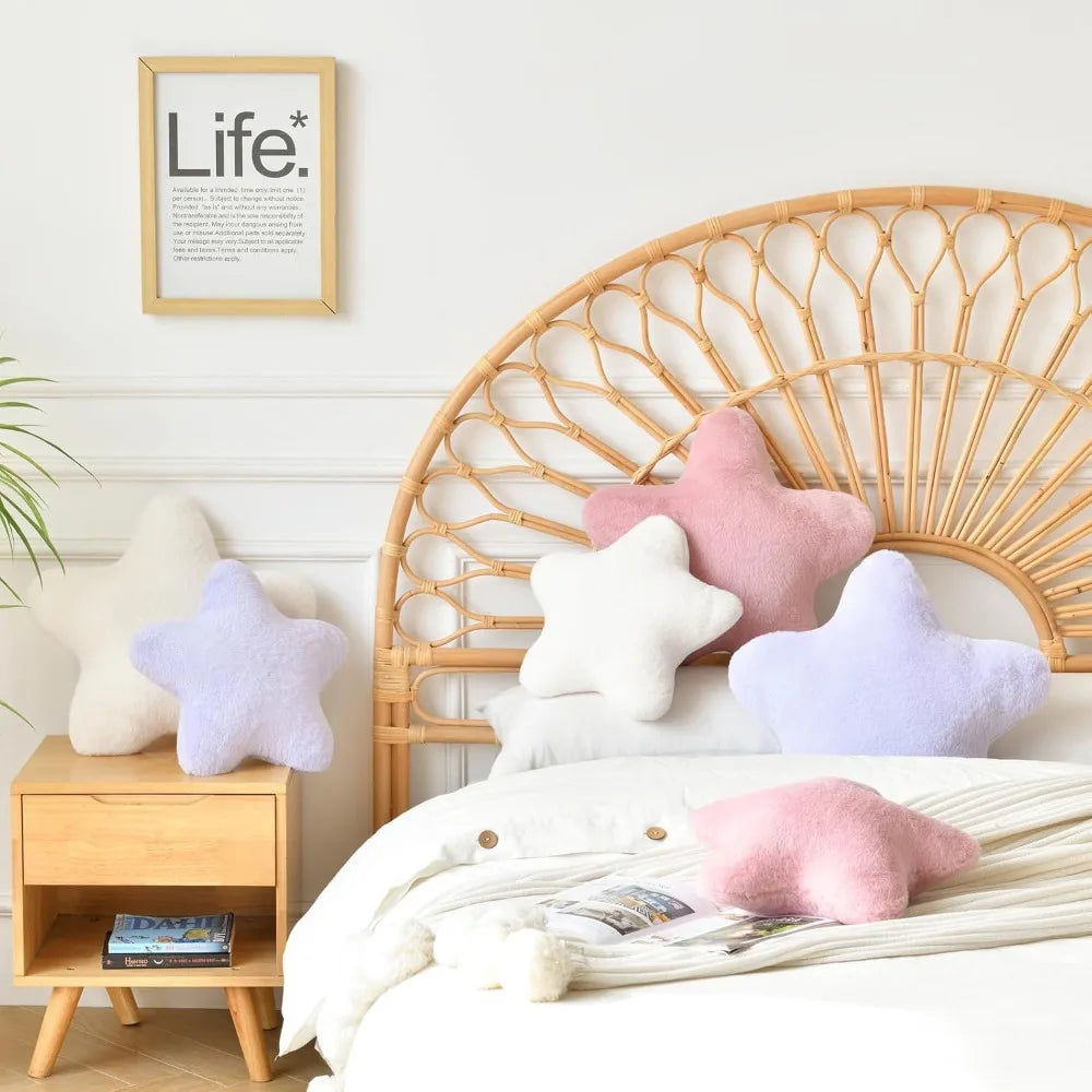 Star Shaped Faux Rabbit Fur Throw Pillow Plush Decorative Pillow