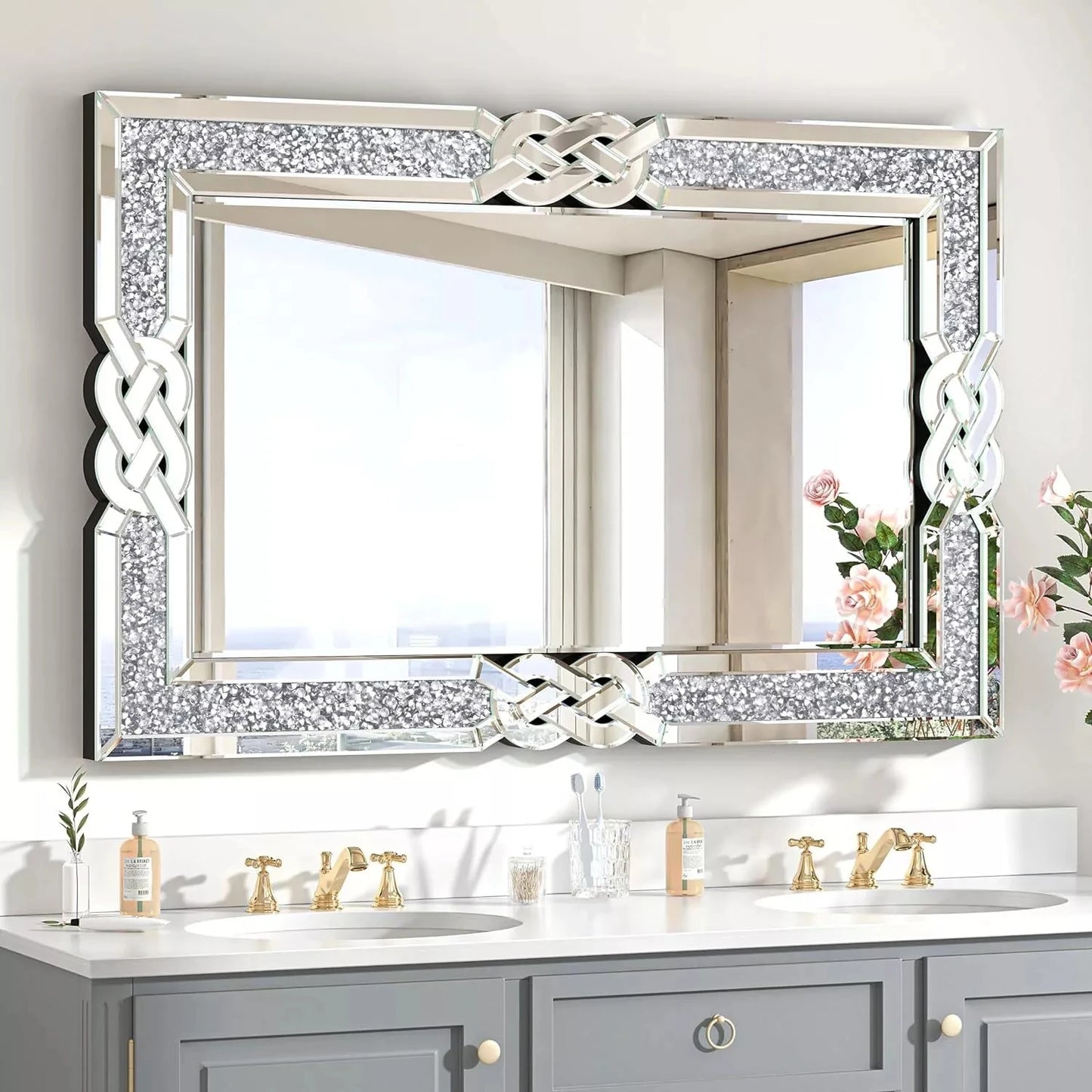 Wisfor Crushed Diamond Wall Mirror Crystal Frame