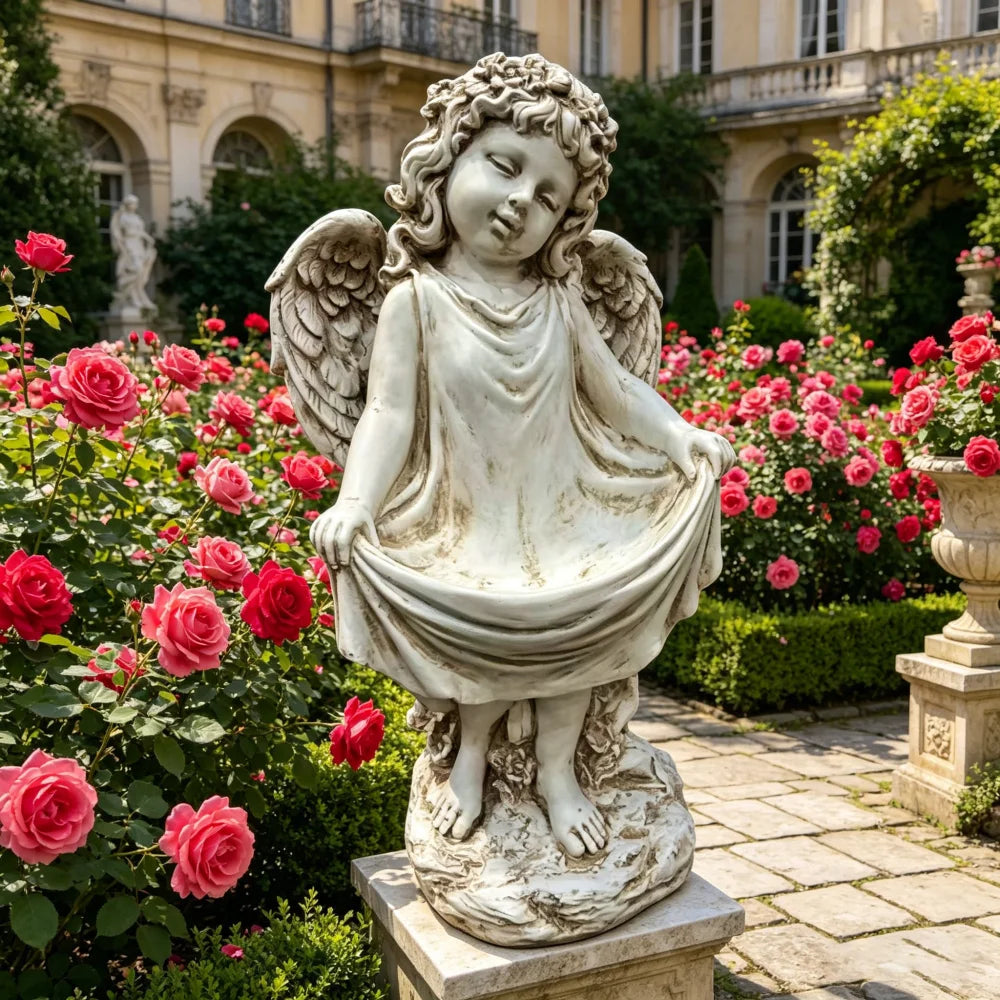Weathered Angel Cherub Garden Statue Resin Outdoor Yard Decor