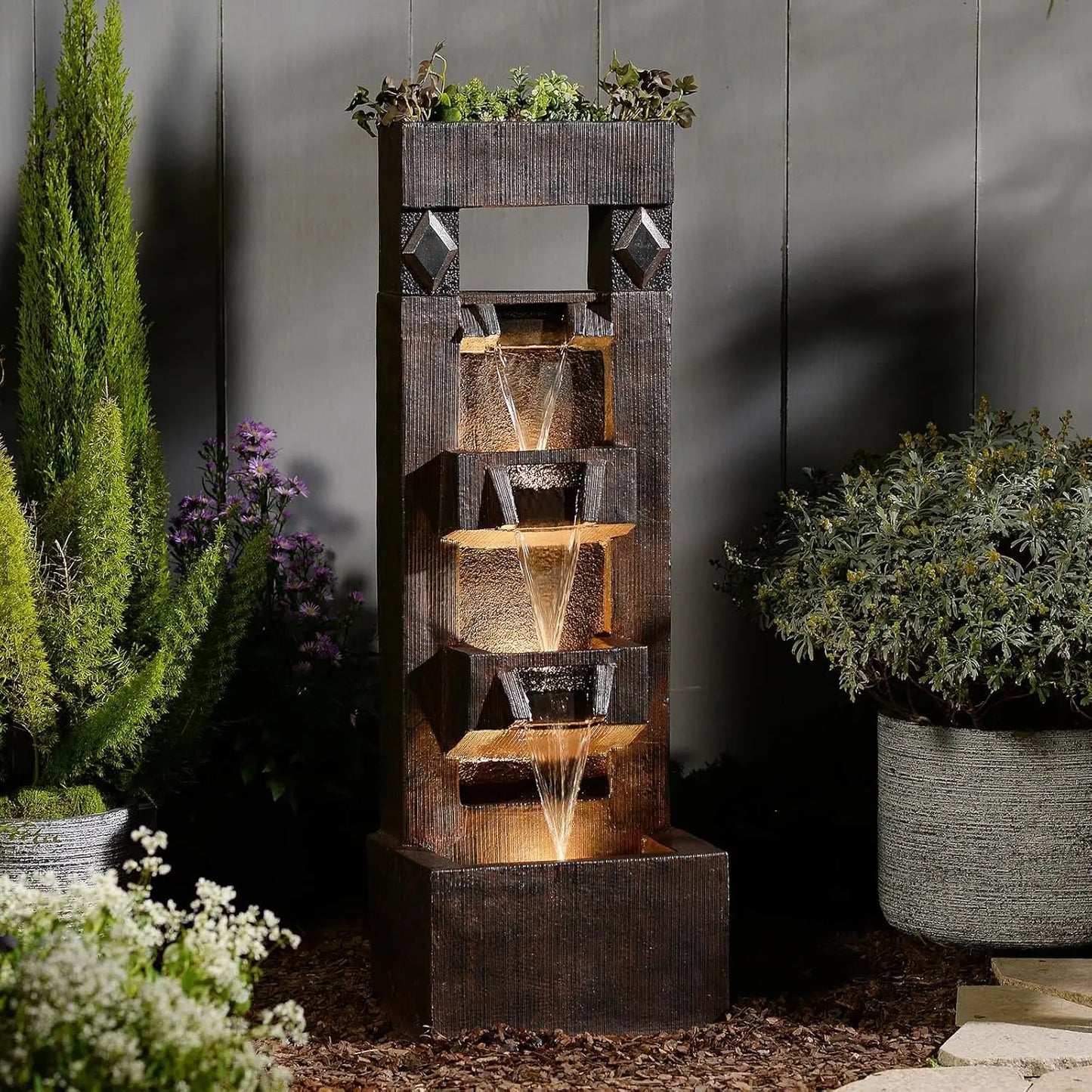 4-Tier Indoor Outdoor Water Fountain With LED Lights And Pump