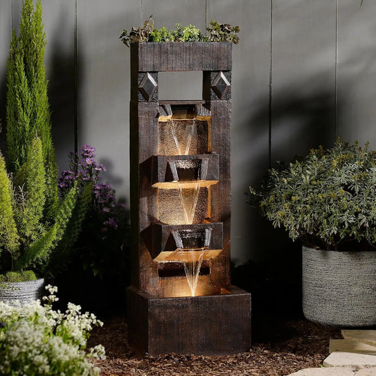 4-Tier Indoor Outdoor Water Fountain With LED Lights And Pump