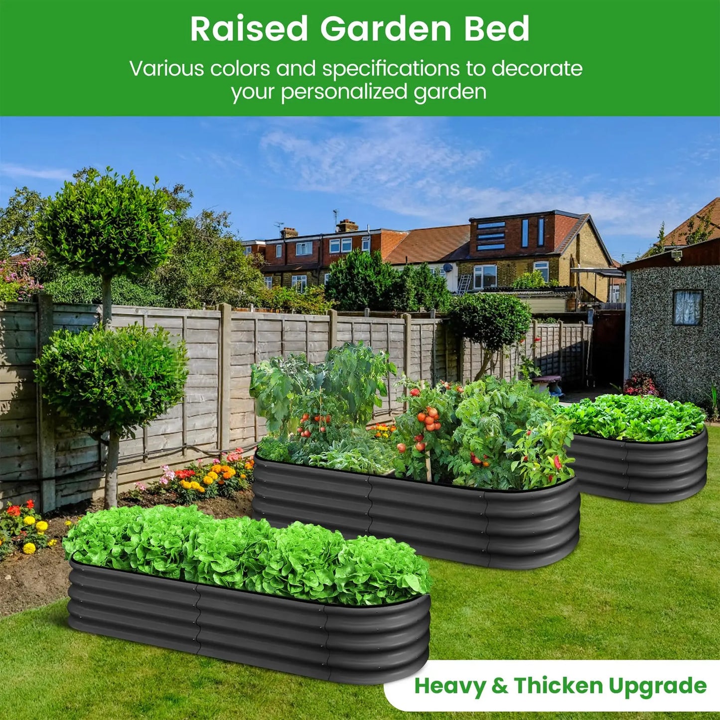 HiMISS Galvanized Oval Raised Garden Bed Open Bottom Two Pack